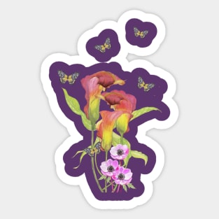 Calla And Anemone Flowers With Butterflies Sticker